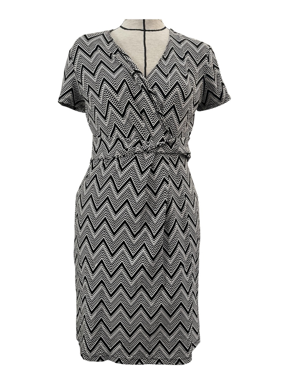 Talbots Black and White Chevron Midi Wrap Dress